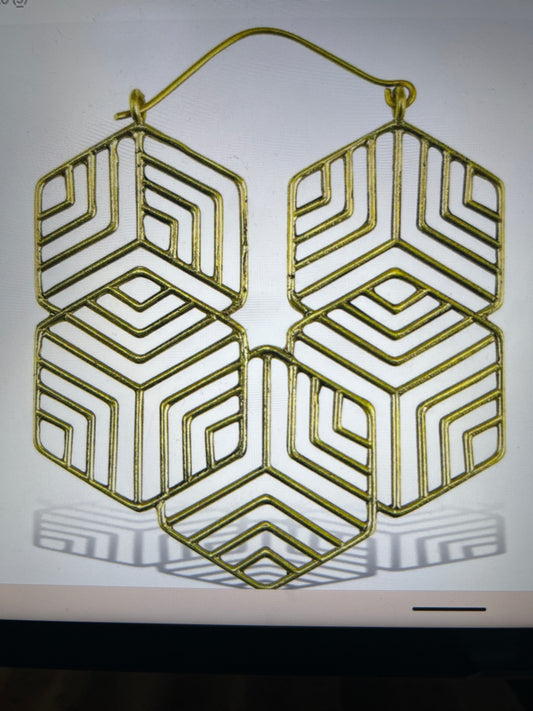 Brass Hexagon Hoops