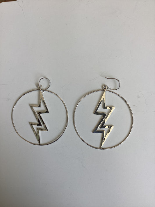 Large Silver Hoops with Lightning in Circle