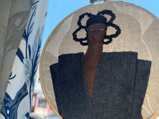Handstitched Doll Portrait-Denim shirt