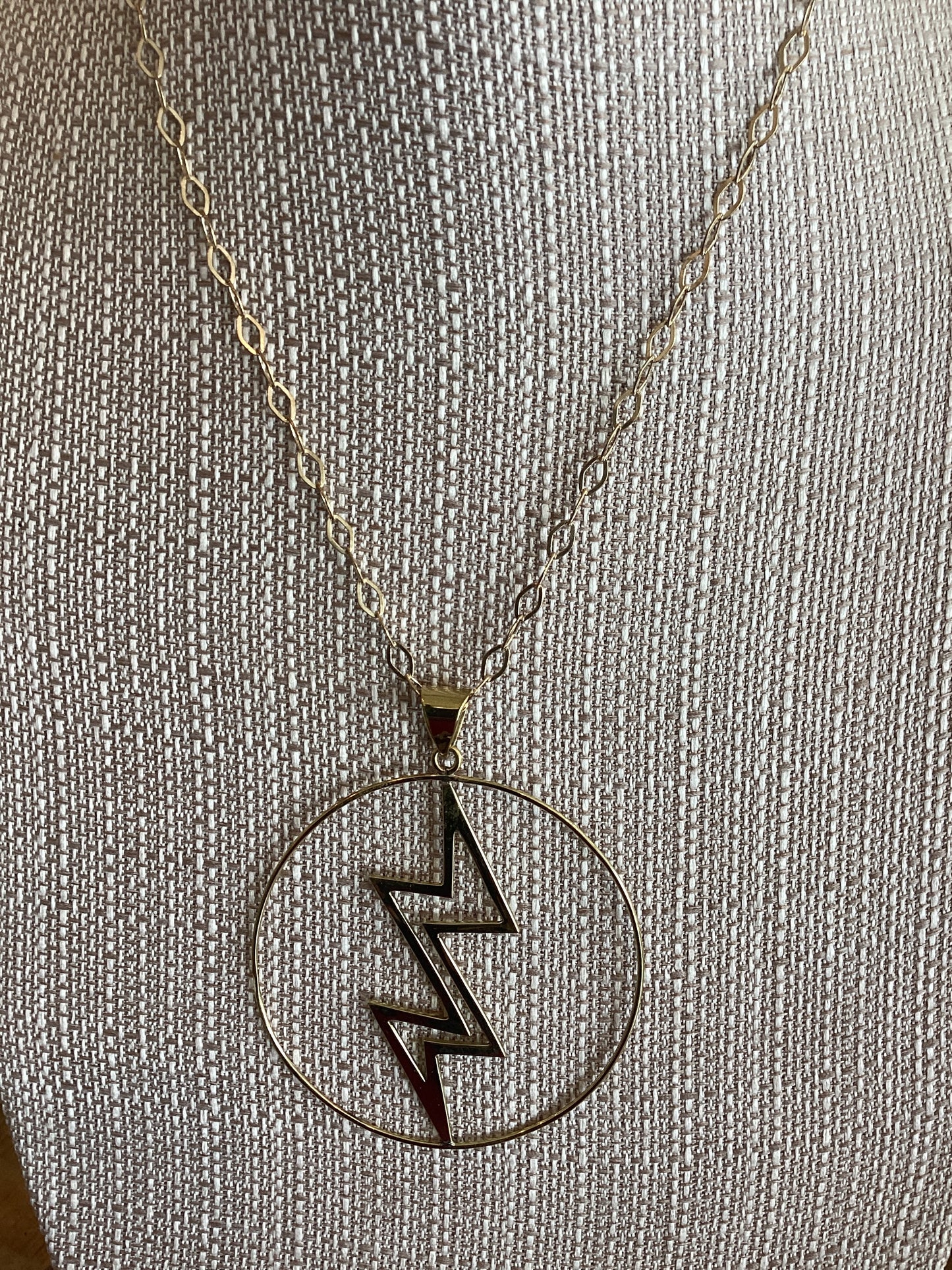 Brass Lightning in Circle Pendant Necklace