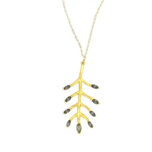 Crystal Tips Branch Necklace in Gold Finish