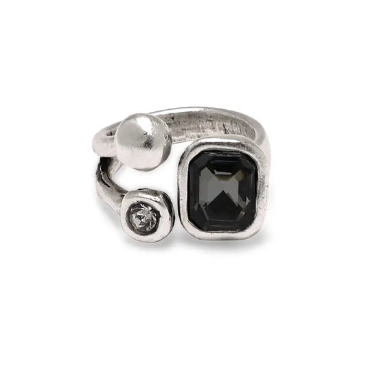 Handmade Smoky Crystal Brass Ring
