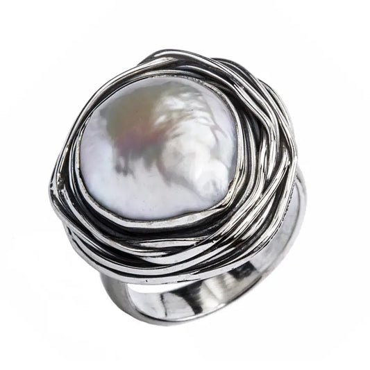 Fleur De Sel Large Pearl Sterling Ring