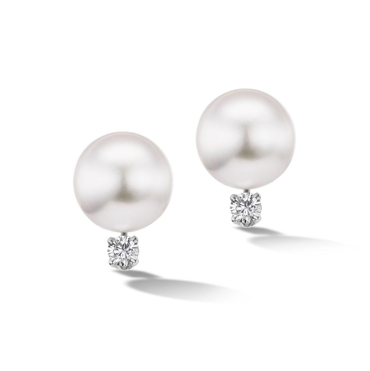 Lustrous Pearl and Diamond Stud Earrings