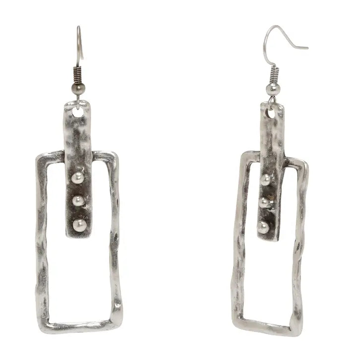 Handmade Pewter Rectangular Drop  Earrings