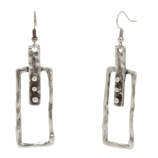 Handmade Pewter Rectangular Drop  Earrings