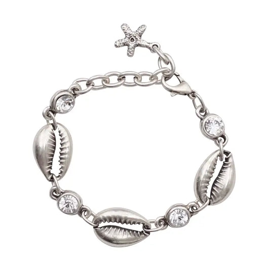 Handmade Shell Crystal Pewter Bracelet