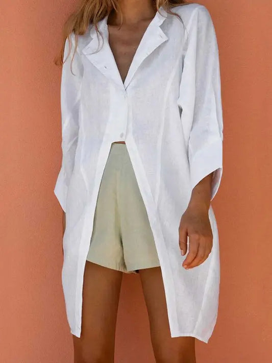 Casual Split-Front Long Sleeve Blouse