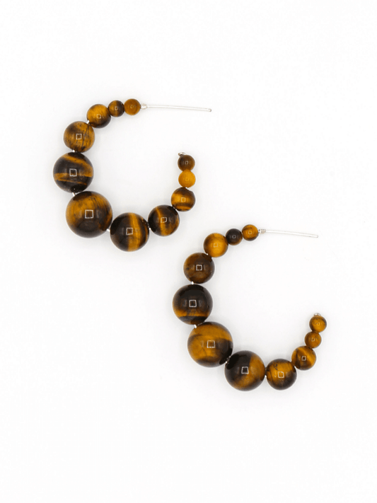 Tiger Eye Beaded Hoop Earrings