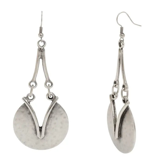 Handmade V Circle Pewter Earrings