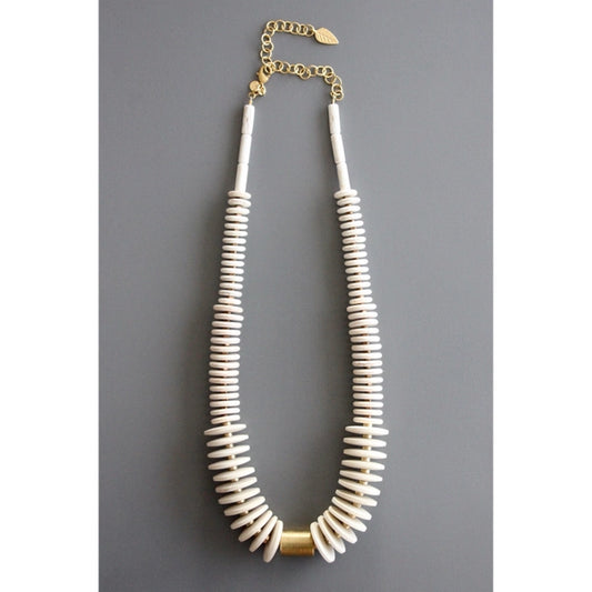 Brass Wood and Magnesite Necklace